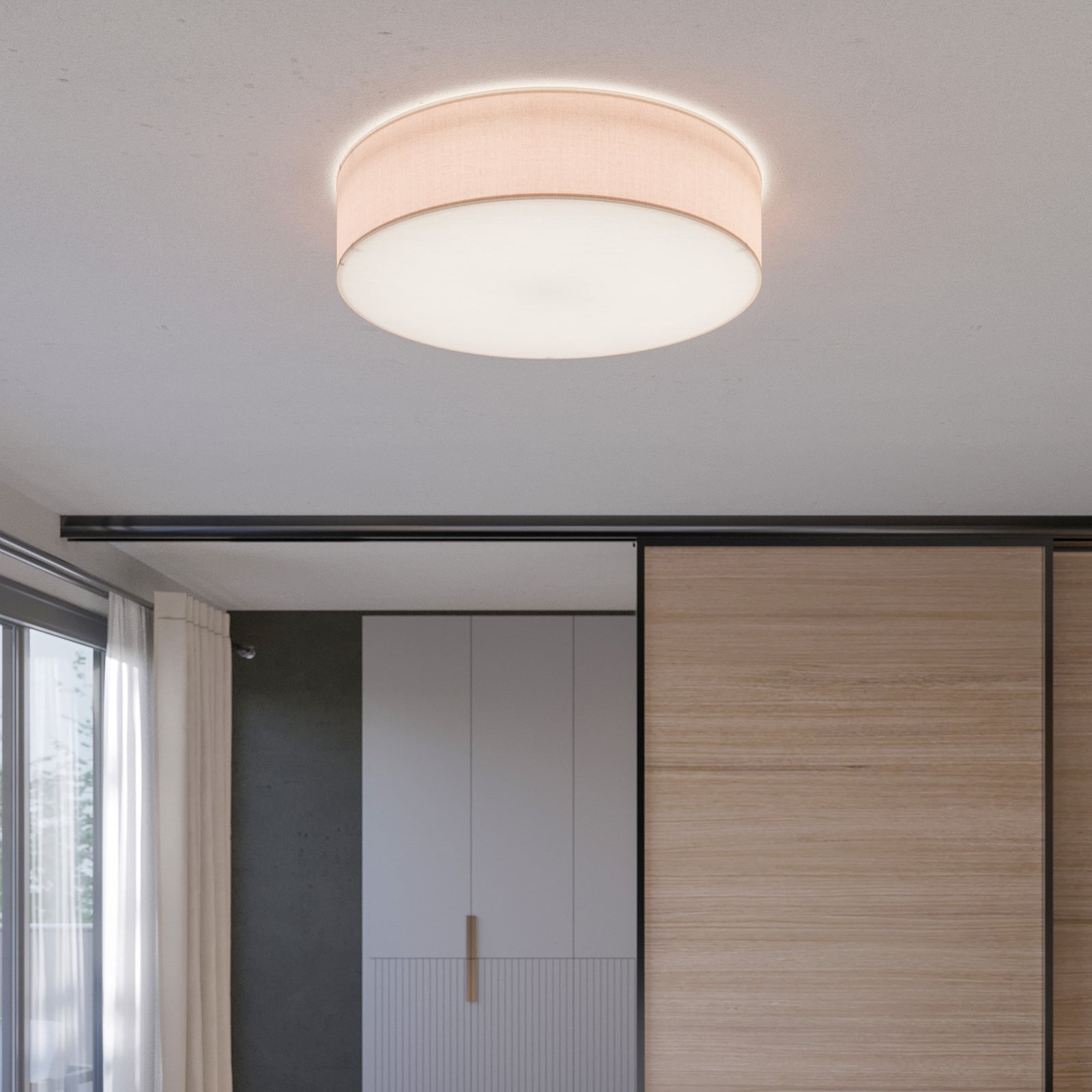Deckenleuchte Rondo LED Lampe dimmbar beige Metall Textil Ø60cm 13cm hoch - 5901780544331