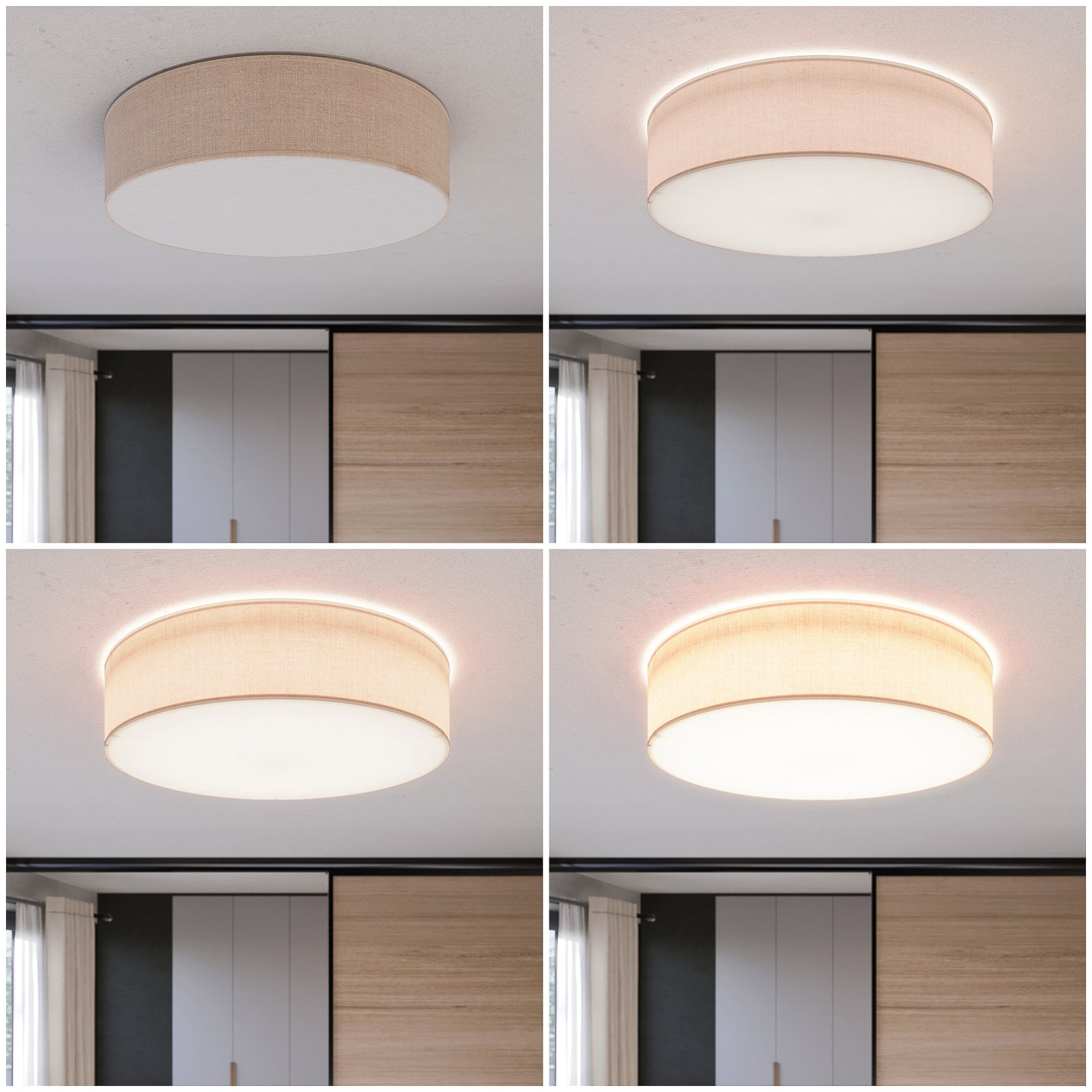 Deckenleuchte Rondo LED Lampe dimmbar beige Metall Textil Ø60cm 13cm hoch - 5901780544331