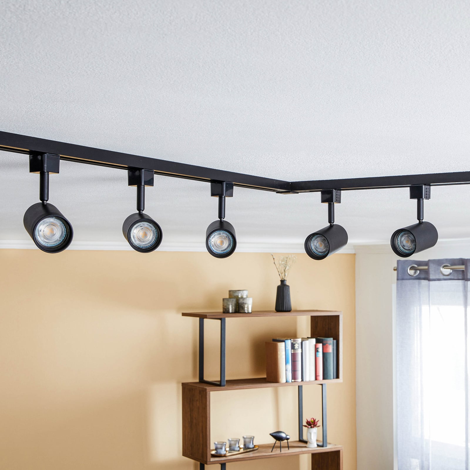 Prios 1-Phasen-Schienensystem Jorell schwarz 5-flg GU10 dimmbar 300cm Lampe - 4251911750515