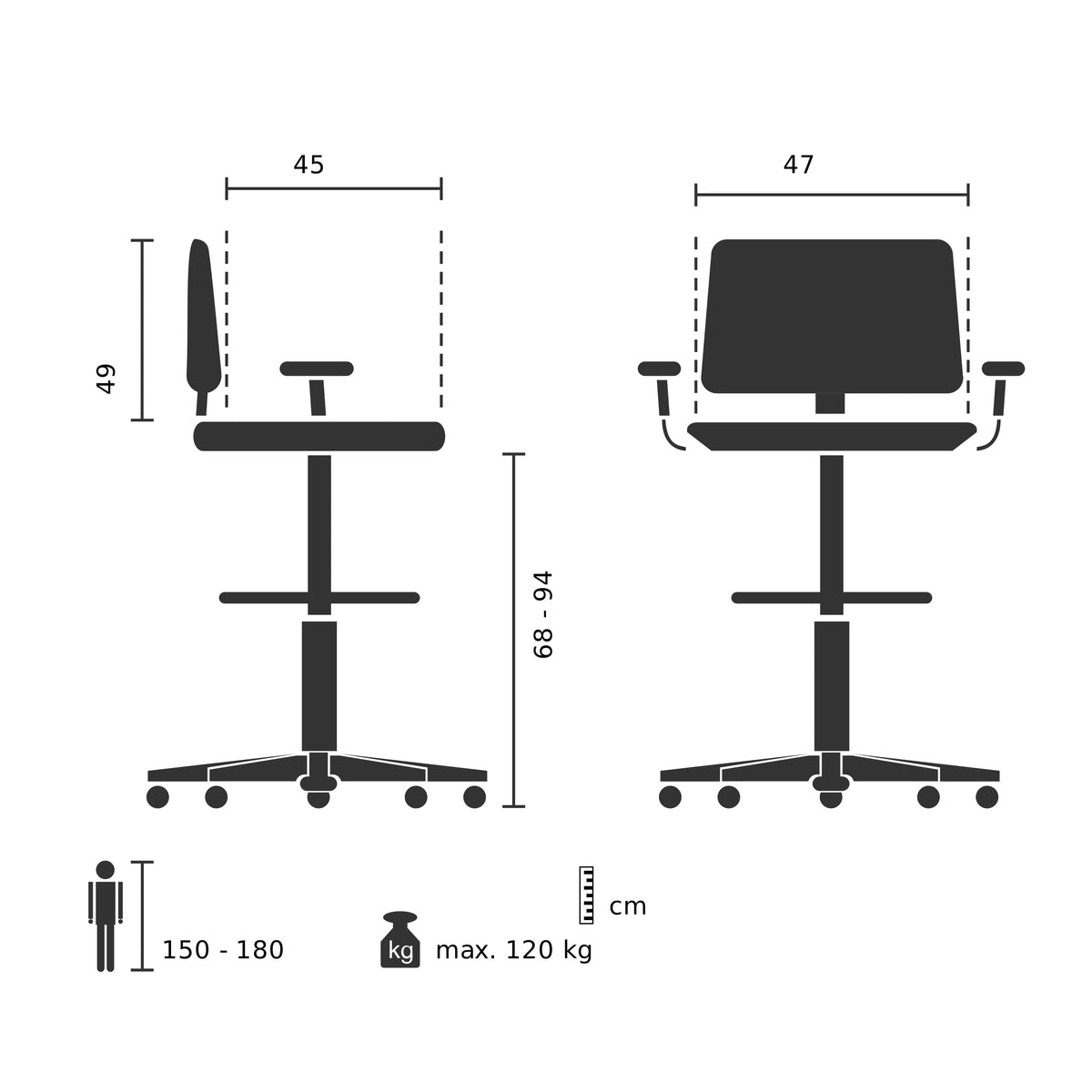 hjh OFFICE Arbeitsstuhl Counterstuhl Drehstuhl NESTORA WORK Stoff schwarz - 4064323036227