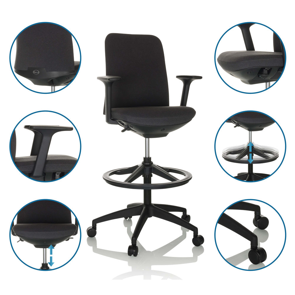 hjh OFFICE Arbeitsstuhl Counterstuhl Drehstuhl NESTORA WORK Stoff schwarz - 4064323036227