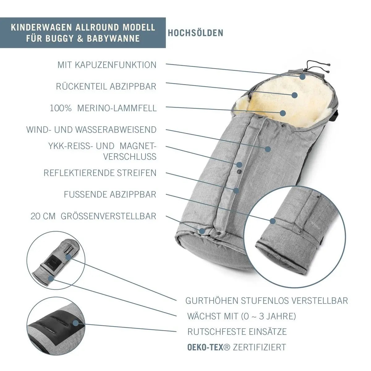 B-Ware Fellhof Kinderwagenfellsack Fußsack Hochsölden Babyschale Graphit Melange Merino - 9120117900480