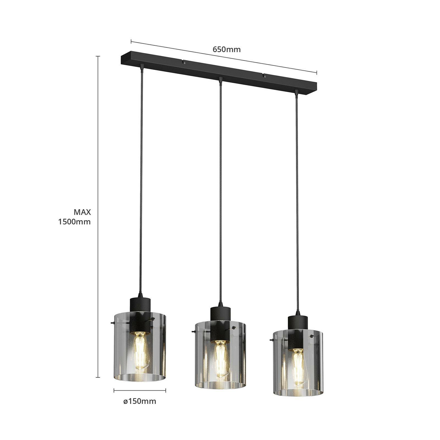 Lindby Kourtney Hängeleuchte Deckenlampe Pendelleuchte E27 Schwarz Rauchgrau914 B-Ware - 4251096585193