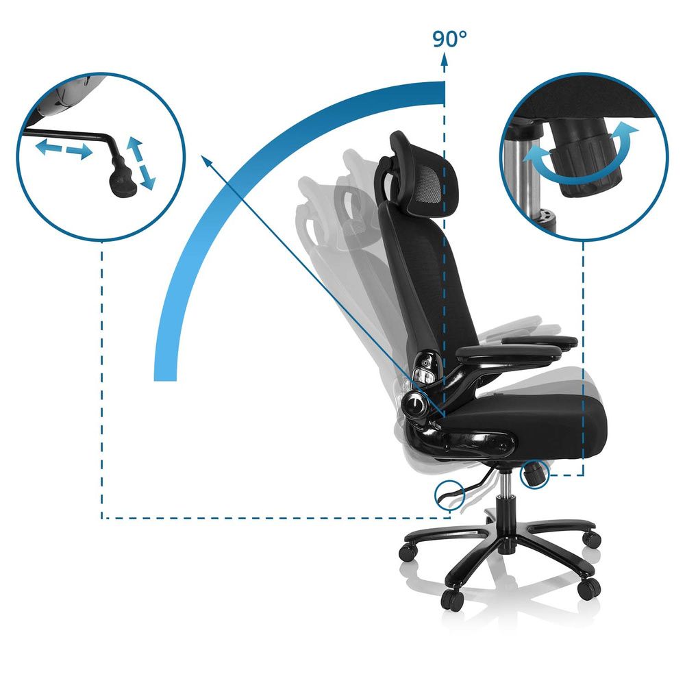 hjh OFFICE INSTRUCTOR SW I PRO Stoff/Netz XXL Drehstuhl Bürostuhl Stuhl Schwarz  - 4064323017240