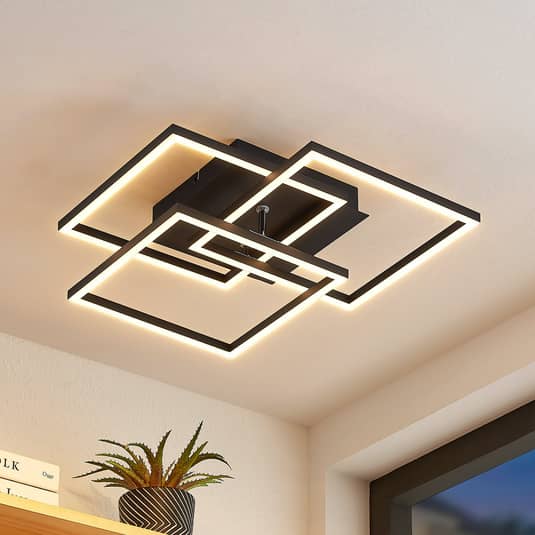 Lindby Deckenleuchte Deckenlampe LED Qiana schwarz satin Fernbedienung dimmbar - 4251911726732