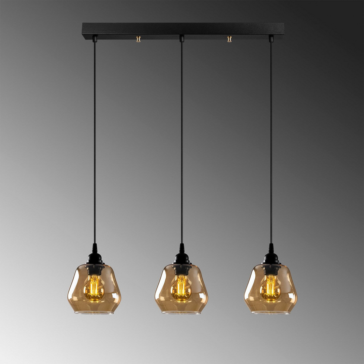 Hängeleuchte Gold 032 gold-transparent Glas 3-flammig lang Deckenlampe Lampe