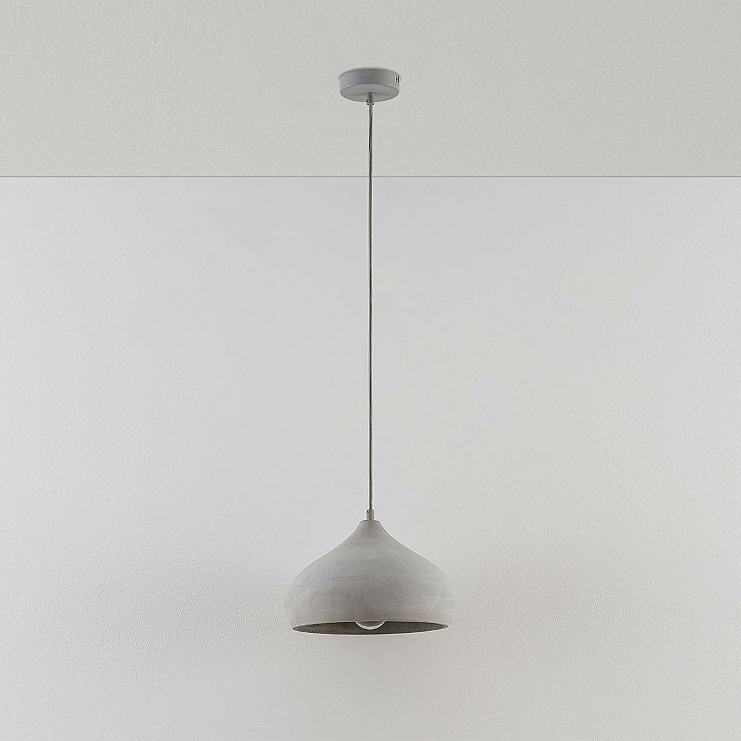 Suspension Lindby en béton, lampe suspendue Morton, culot E27, diamètre 29 cm, gris