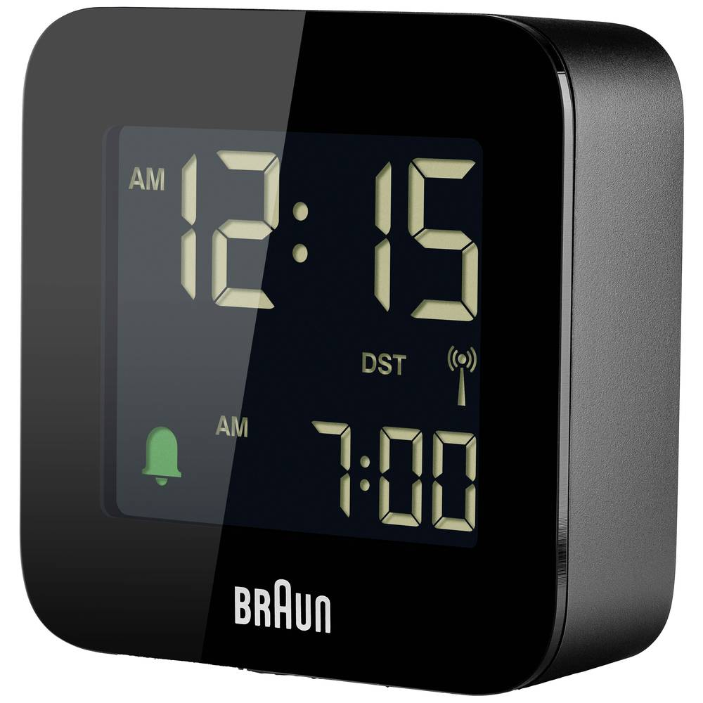 Réveil radio-piloté Braun BC08 B DCF, horloge numérique, affichage négatif, produit de seconde main.