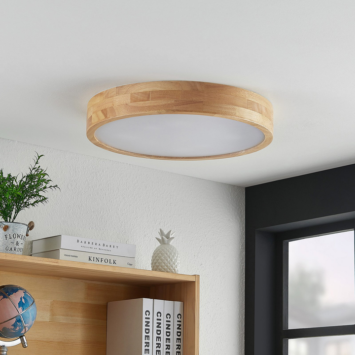 Lindby Tanju Deckenlampe Eichenholz Ø50cm Deckenlicht Deko-Deckenlicht Licht E27