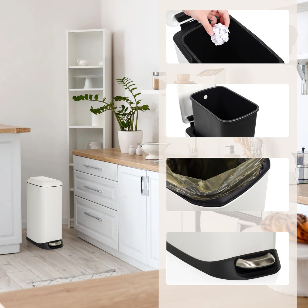 hjh OFFICE CLEAN SLIM Abfallsammler Mülleimer 20L Stahl weiß Treteimer Mülltonne - 4064323045717