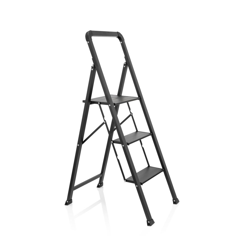 hjh OFFICE Klappleiter SOLID W6 Stahl Aluminium schwarz mit Griff - 4064323023159