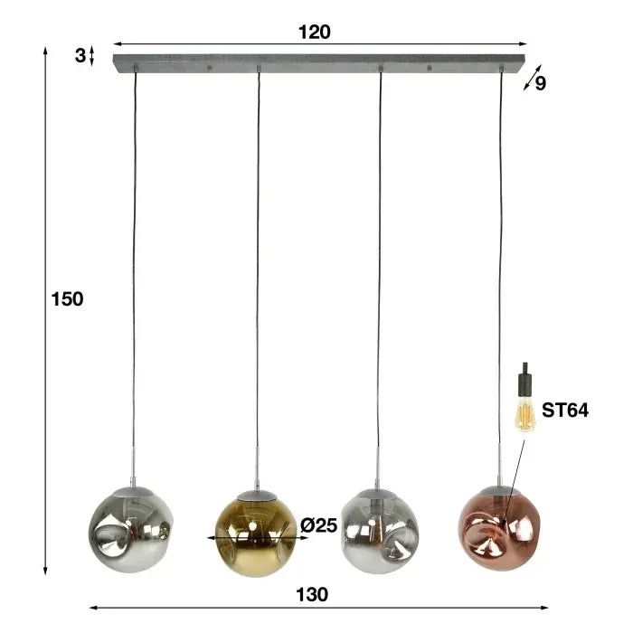 B-Ware Rubjerg Design Hängeleuchte Pendelleuchte Stellar 4 Leuchten Glas Altsilber - 9505227549956