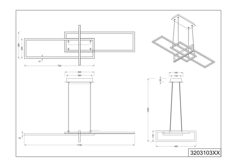 Suspension LED Trio Lighting Salinas, plafonnier LED, suspension LED dorée