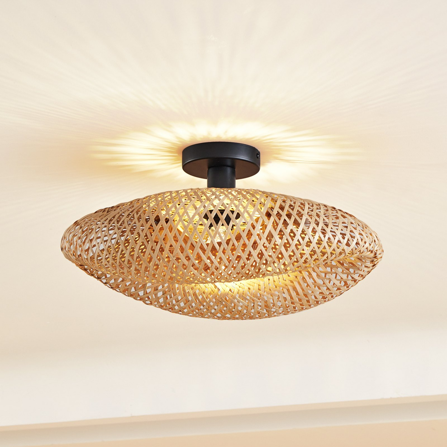 B-Ware Lindby Deckenleuchte Eleane Bambus Natur ø 50 Cm Deckenlampe Lampe Leuchte S467