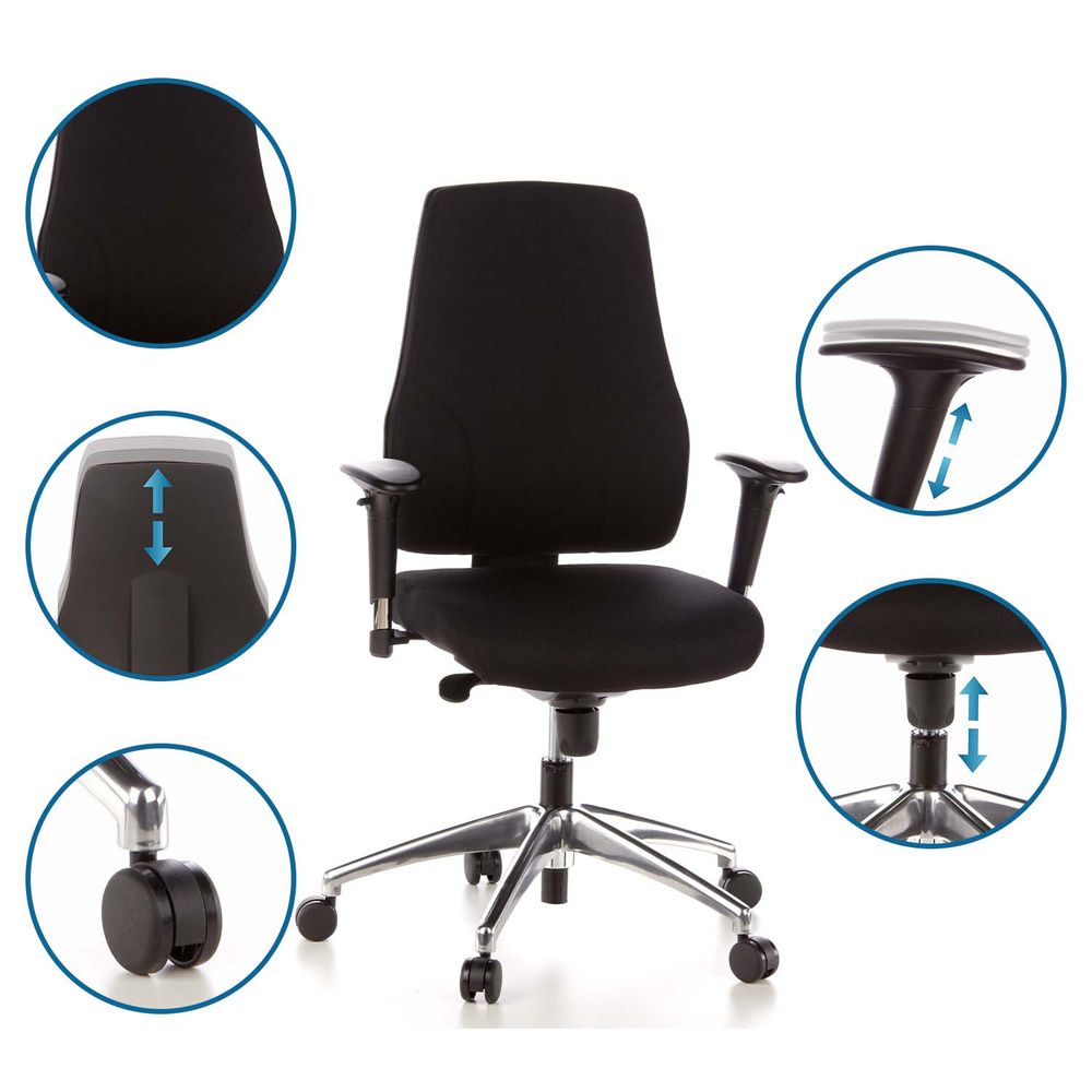 hjh OFFICE PRO-TEC 200 Bürostuhl Drehstuhl Büro-Stuhl Stoff schwarz Aluminium - 4260182537176