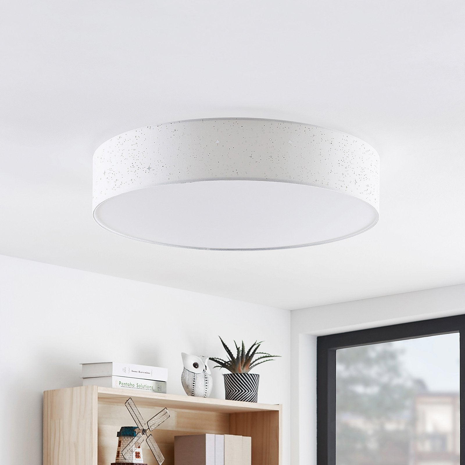 Lindby Deckenleuchte Deckenlampe LED Ellamina Textil weiß dimmbar Fernbedienung - 4251096586633