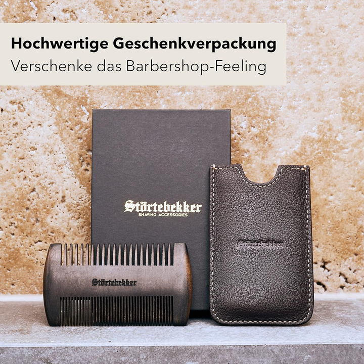 Störtebekker Bartkamm Kamm Herrenkamm Sandelholz Leder Etui Zwei Zahnungen Braun B-Ware