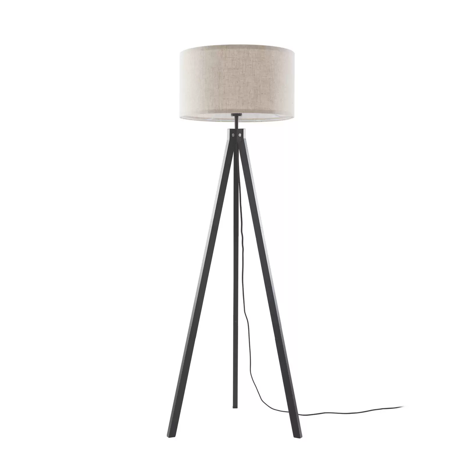 Lampadaire Lindby Herry, lampe sur pied, lampe avec abat-jour en tissu, noir et blanc