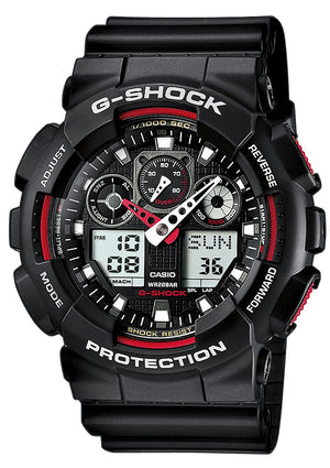 Montre Casio G-Shock Chronographe GA-100-1A4 ER, montre-bracelet de sport avec minuteur, mouvement à quartz, produit d'occasion.