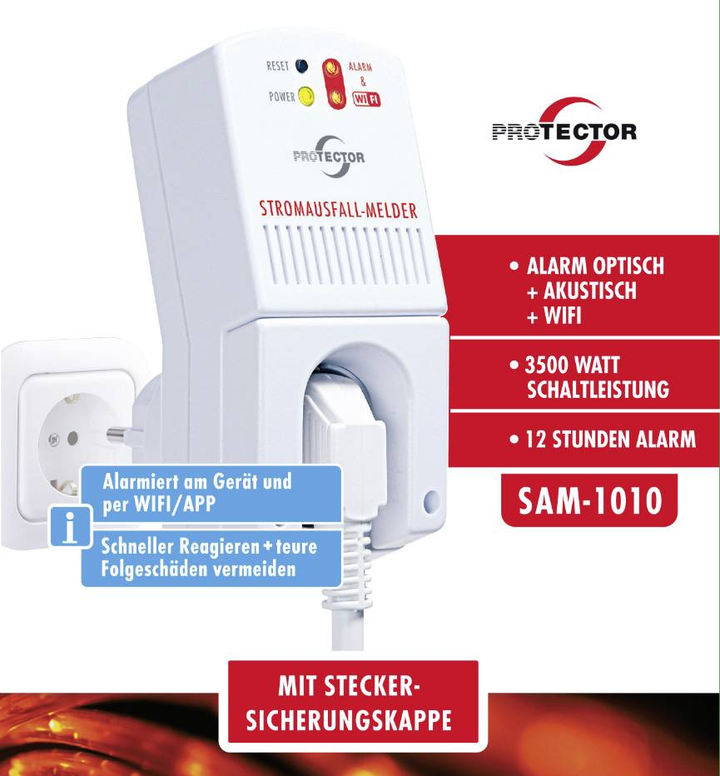 Protector 30003 Stromausfall-Melder Steckdose Melder Gefahrenmelder Meldegerät