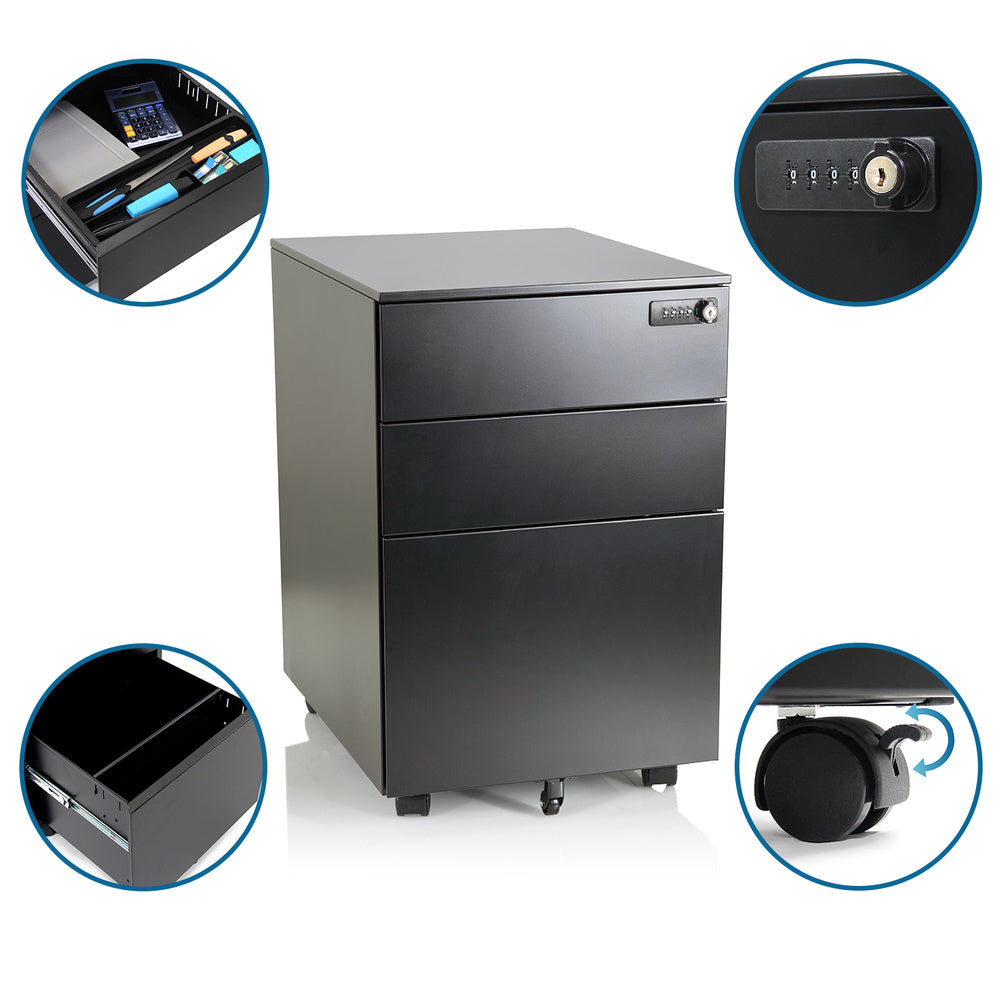 hjh OFFICE Rollcontainer COLOR OS I Schrank Metall schwarz Zahlenschloss Büro - 4064323014881