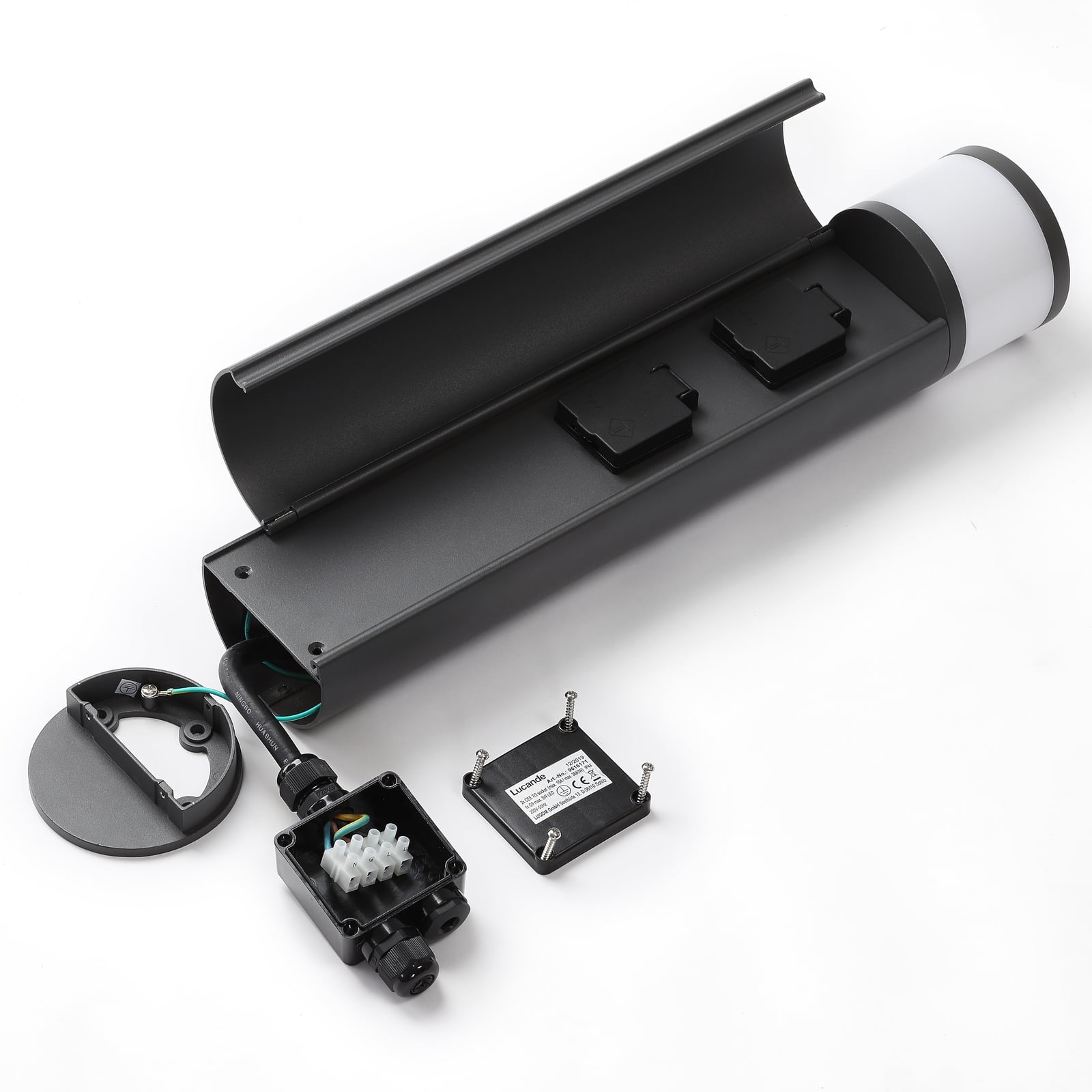Lucande Sockellampe Corban anthrazit LED Außenleuchte mit Steckdose IP44 47,8cm - 4251096573626