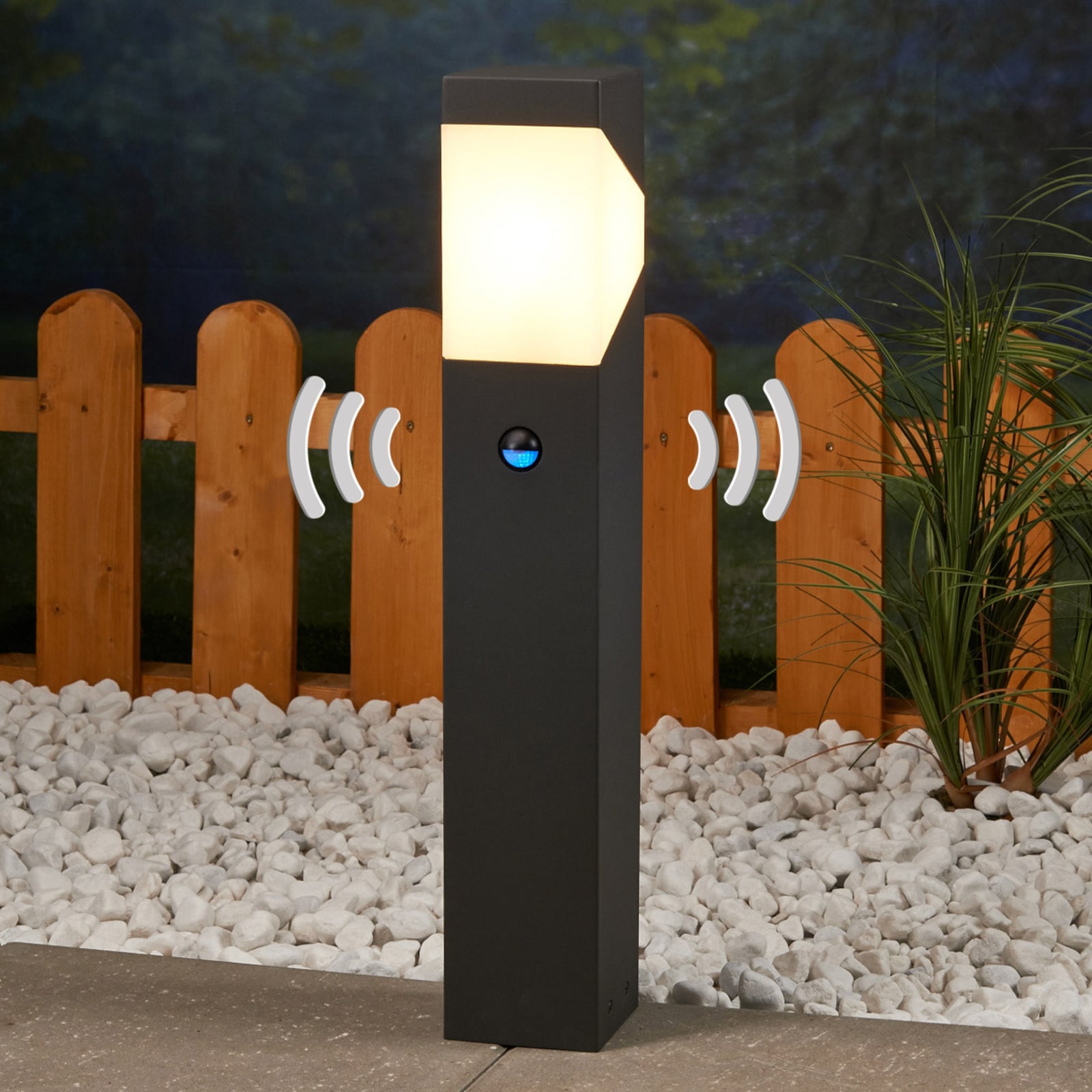 Lucande Sockelleuchte Kiran LED Außenlampe mit Bewegungsmelder grau 60 cm IP44 - 6291105706216