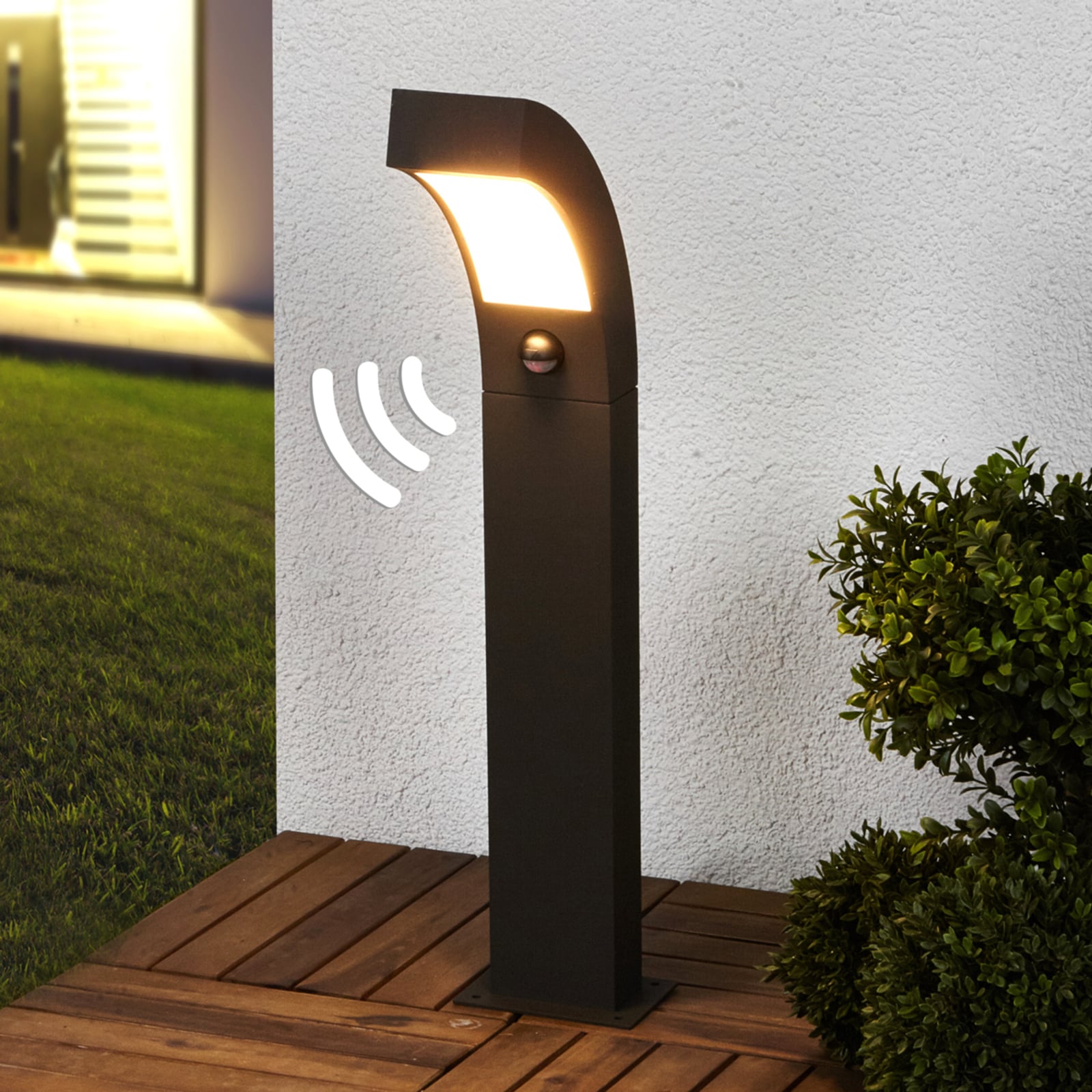 Lucande LED Sockelleuchte Lennik Außenleuchte mit Bewegungsmelder anthrazit 60cm - 6291105708951