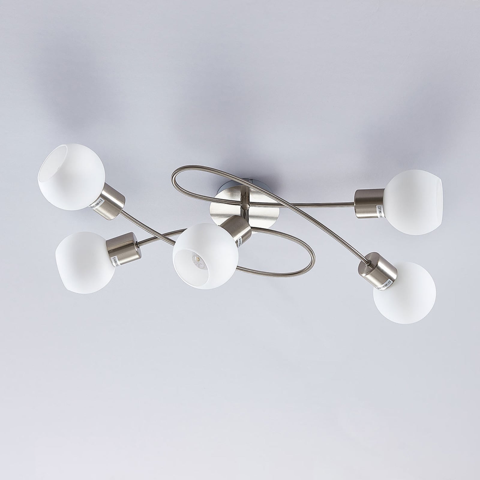 Lindby Deckenleuchte Deckenlampe Elaina Opalglas Nickel Glas Lichtspender E14 - 6291106553390