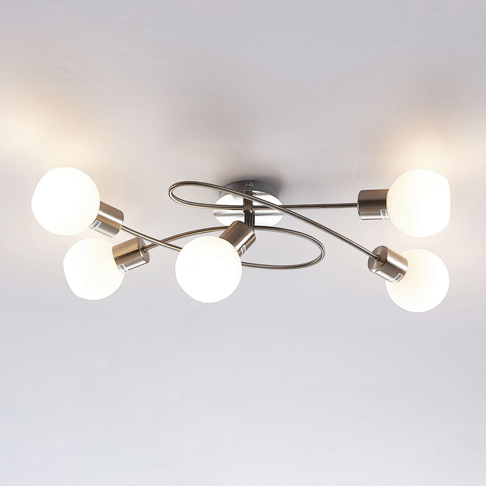 Lindby Deckenleuchte Deckenlampe Elaina Opalglas Nickel Glas Lichtspender E14 - 6291106553390