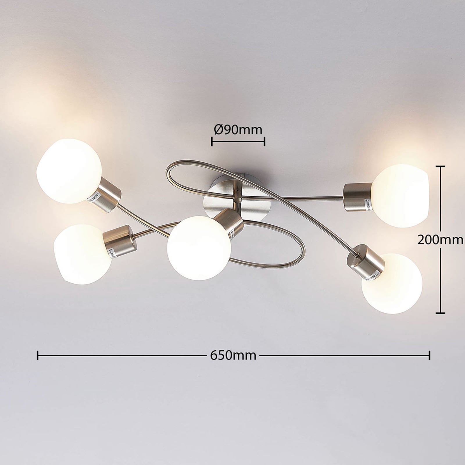 Lindby Deckenleuchte Deckenlampe Elaina Opalglas Nickel Glas Lichtspender E14 - 6291106553390