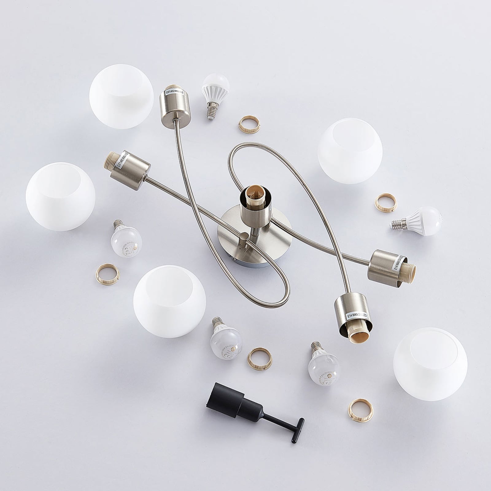Lindby Deckenleuchte Deckenlampe Elaina Opalglas Nickel Glas Lichtspender E14 - 6291106553390