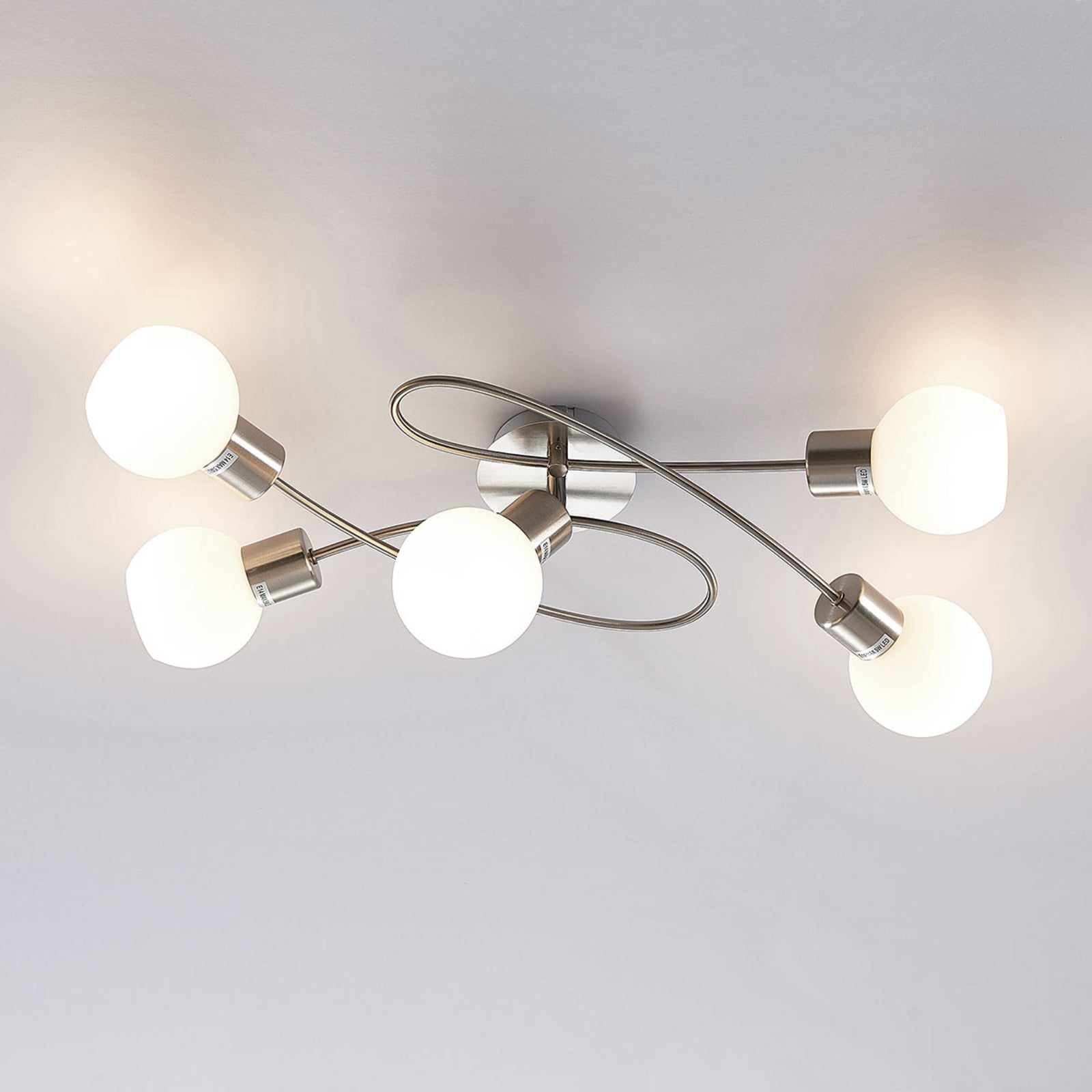 Lindby Deckenleuchte Deckenlampe Elaina Opalglas Nickel Glas Lichtspender E14 - 6291106553390
