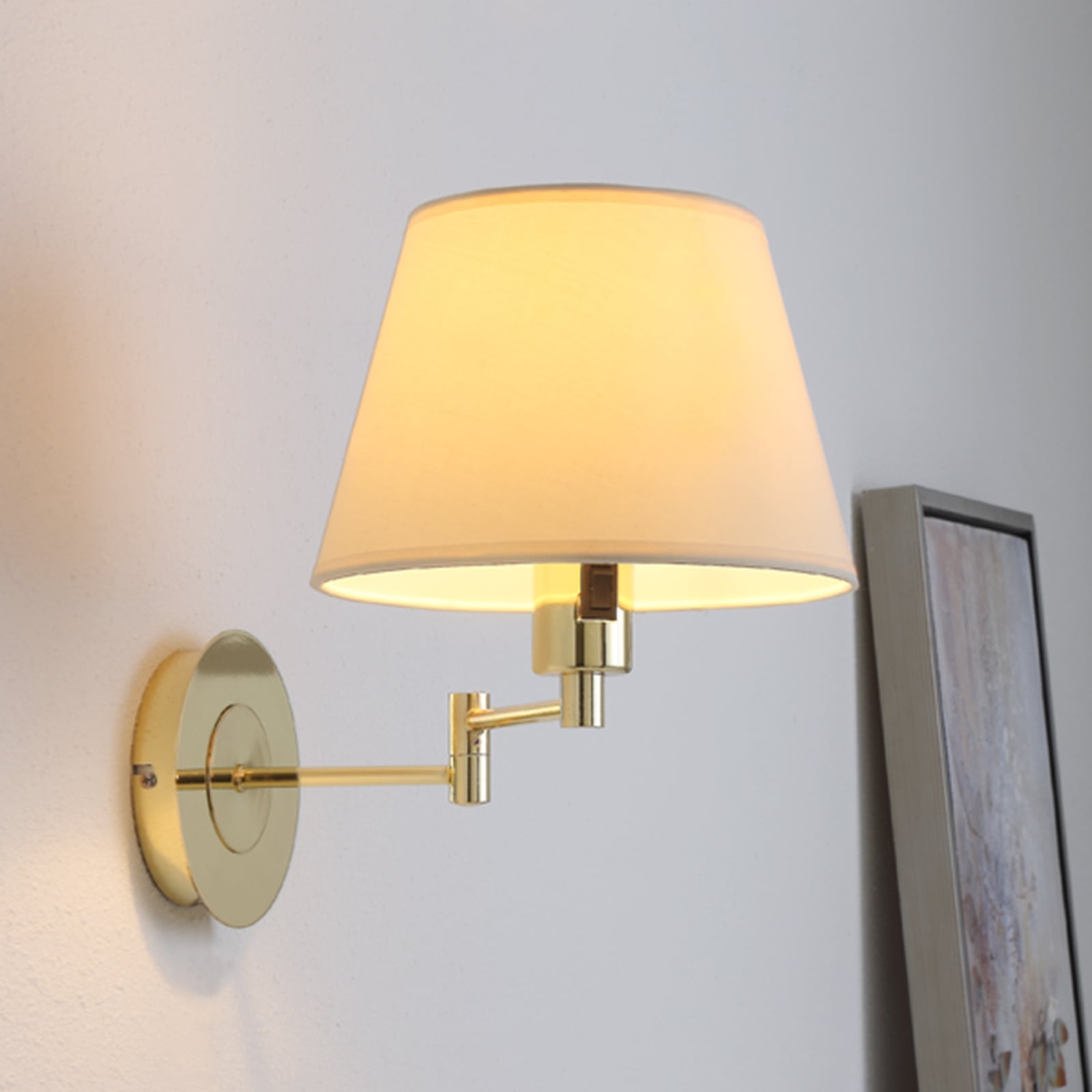 Lindby Wandleuchte Pola LED Wandlampe Textil messing creme 30cm ausziehbar 40cm - 4251096503166