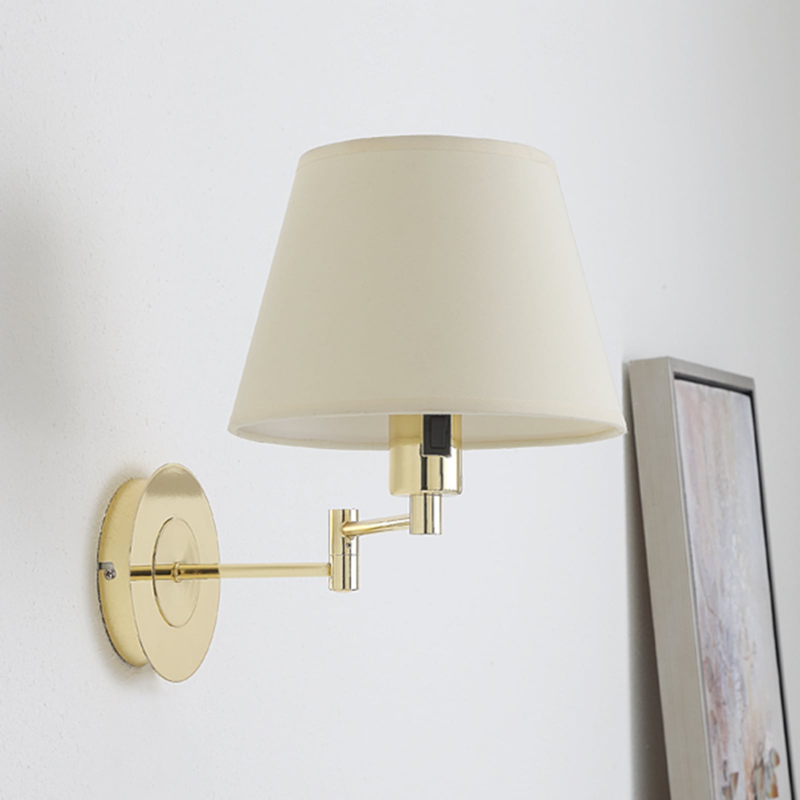 Lindby Wandleuchte Pola LED Wandlampe Textil messing creme 30cm ausziehbar 40cm - 4251096503166