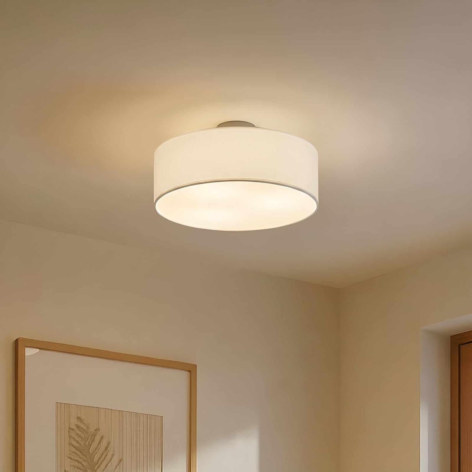 Lindby Deckenleuchte Lampe Sebatin LED Leuchte dimmbar weiß Ø40cm Stoff nickel - 4251096503111