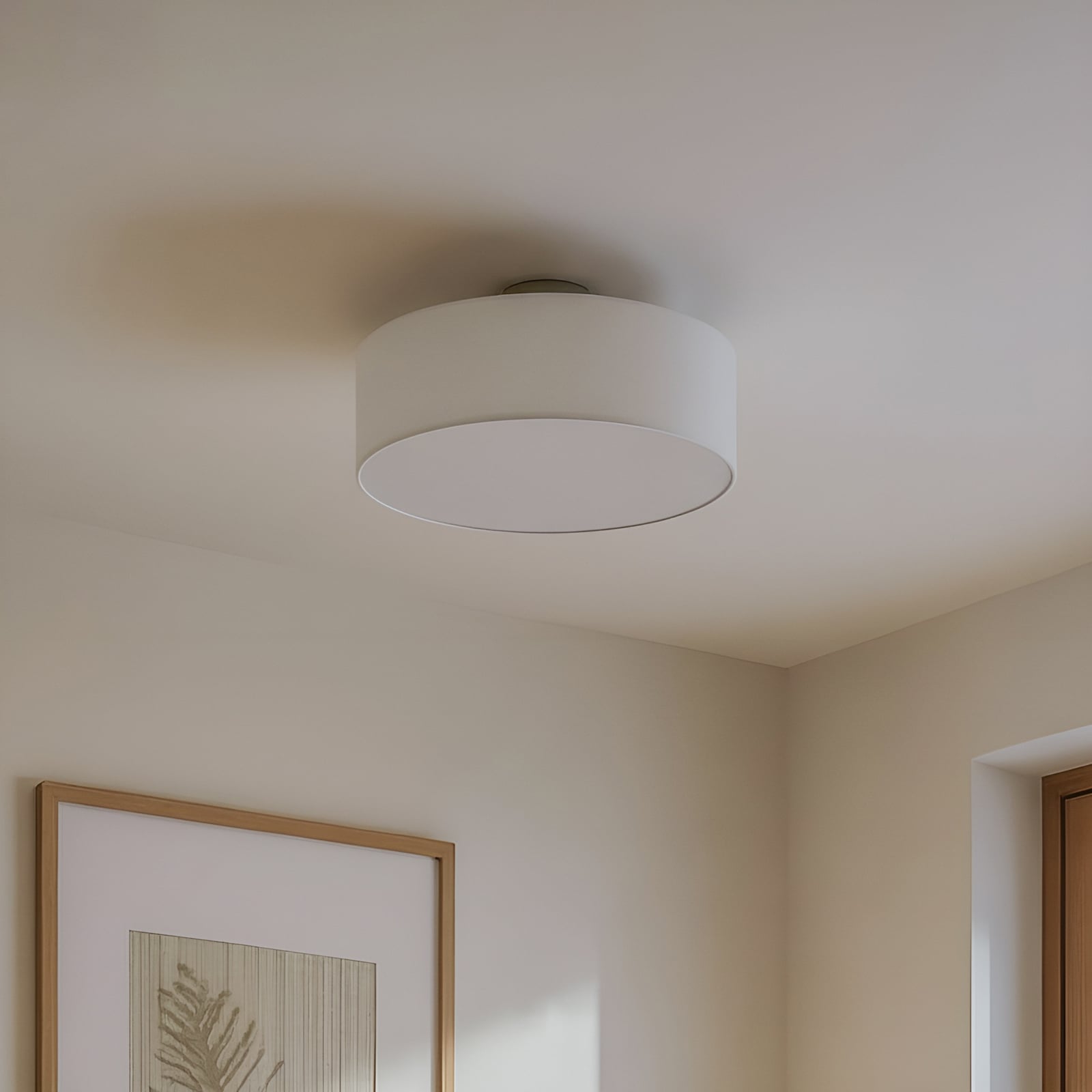 Lindby Deckenleuchte Lampe Sebatin LED Leuchte dimmbar weiß Ø40cm Stoff nickel - 4251096503111