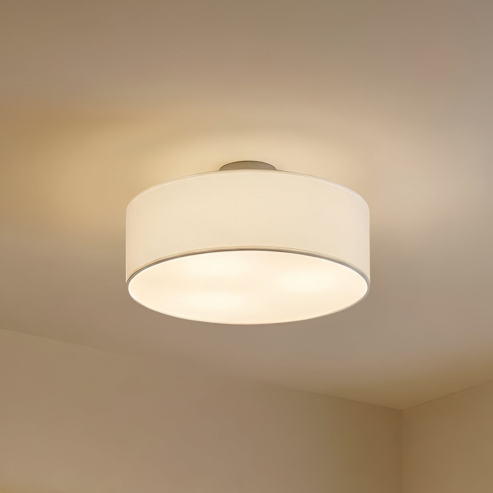 Lindby Deckenleuchte Lampe Sebatin LED Leuchte dimmbar weiß Ø40cm Stoff nickel - 4251096503111