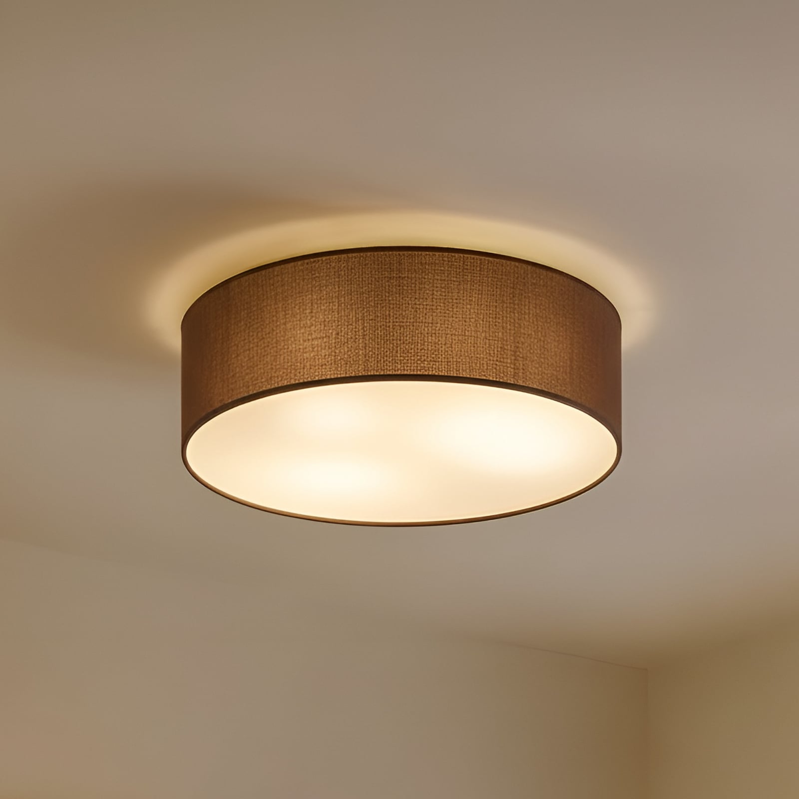 Lindby Deckenlampe Sebatin LED Leuchte dimmbar Stoffschirm braun Ø40cm 3-flg - 4251096503135