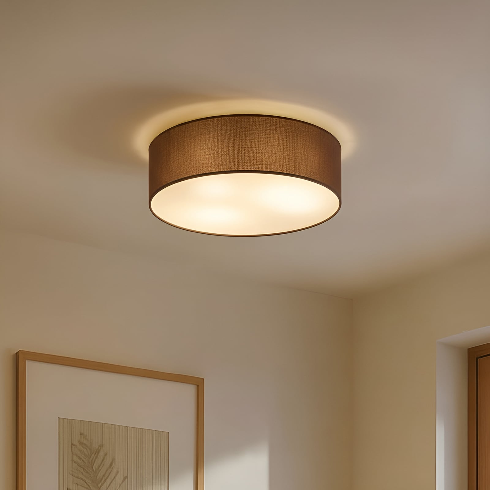 Lindby Deckenlampe Sebatin LED Leuchte dimmbar Stoffschirm braun Ø40cm 3-flg - 4251096503135