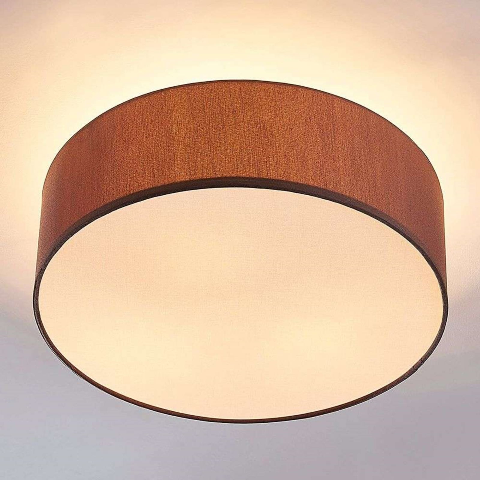 Lindby Deckenlampe Sebatin LED Leuchte dimmbar Stoffschirm braun Ø40cm 3-flg - 4251096503135