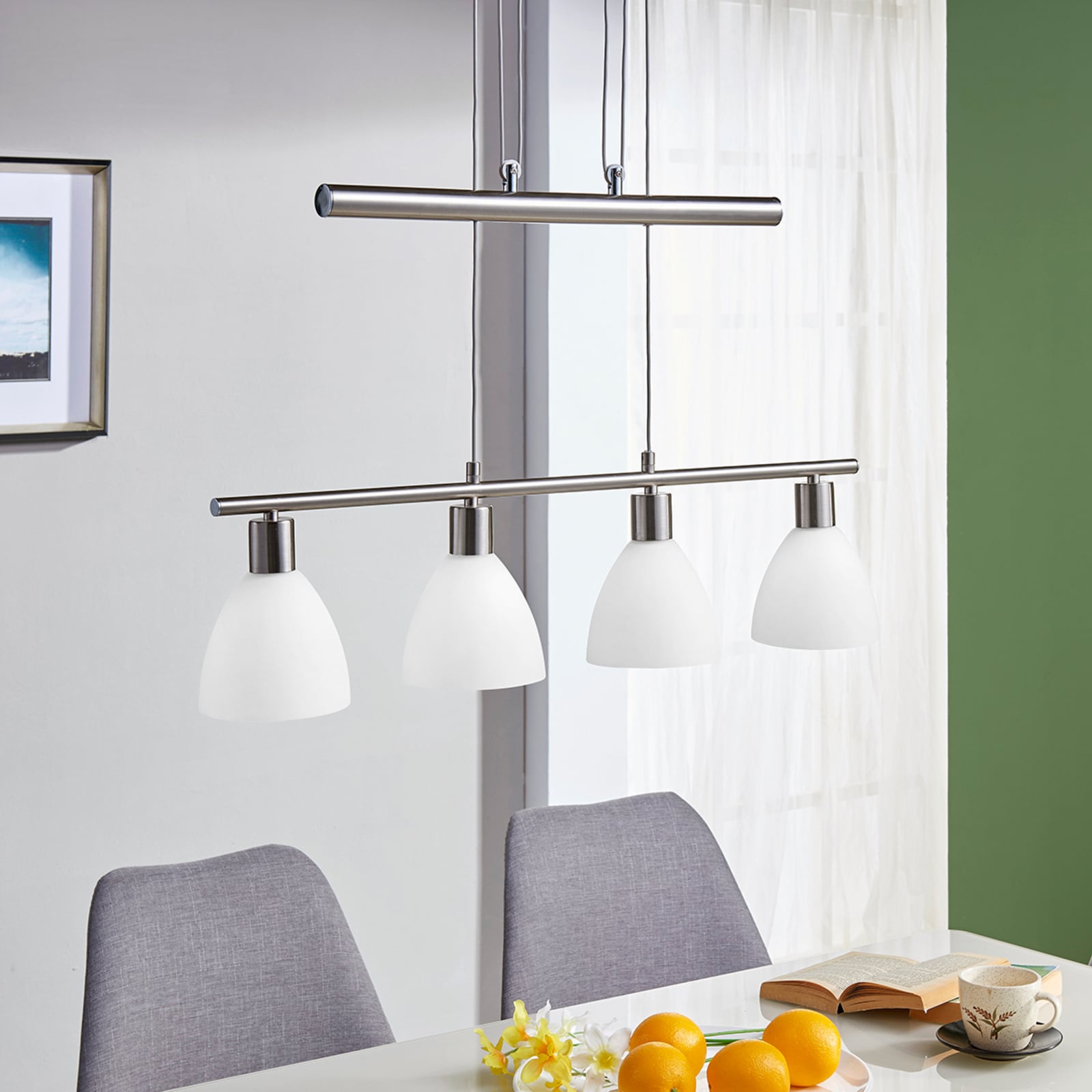 Lindby Hängelampe Hängeleuchte Simeon LED Pendelleuchte dimmbar nickel 73cm - 4251096505863