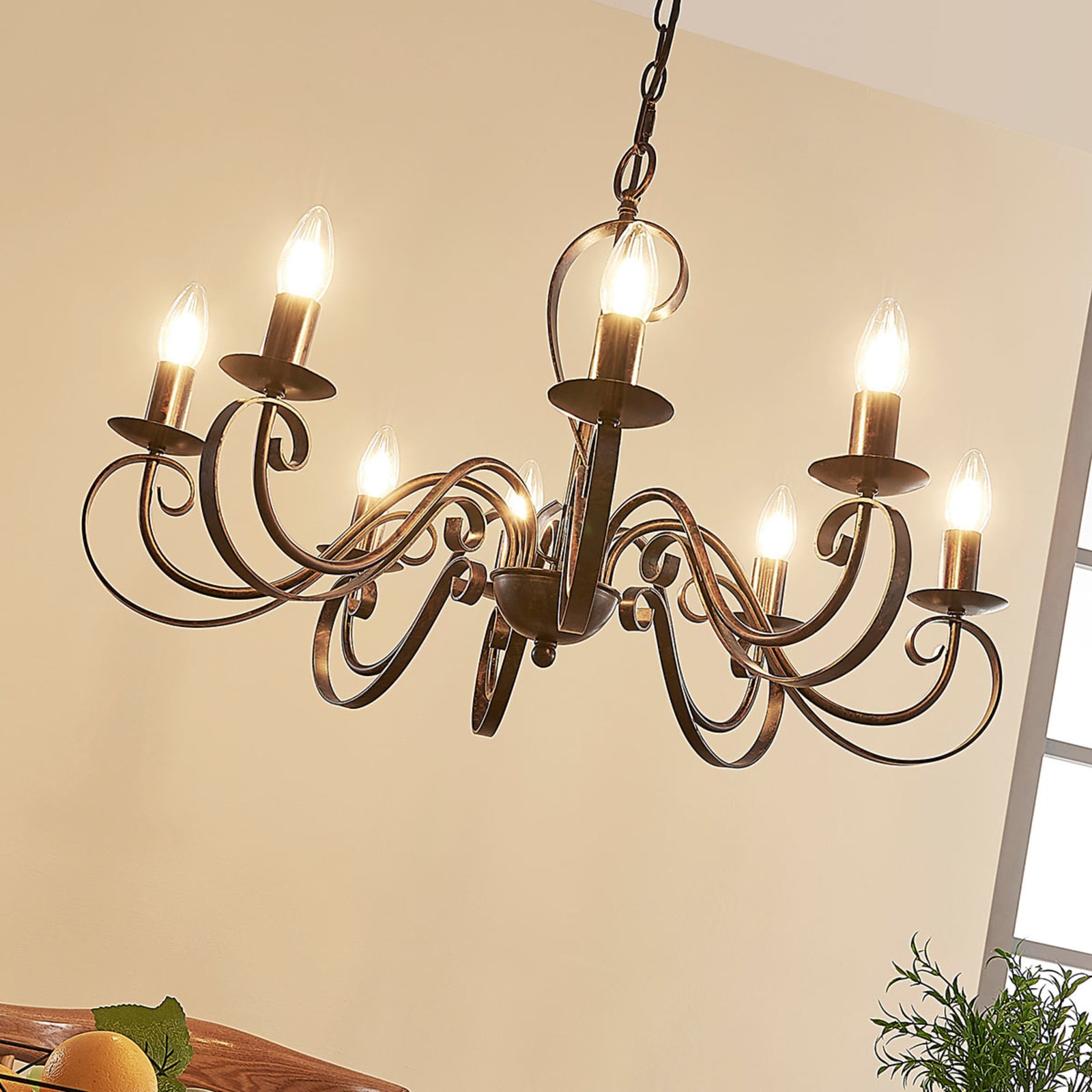 Lucande Kronleuchter Caleb 8-flg. LED Hängelampe dimmbar rostfarben Metall - 4251096509878