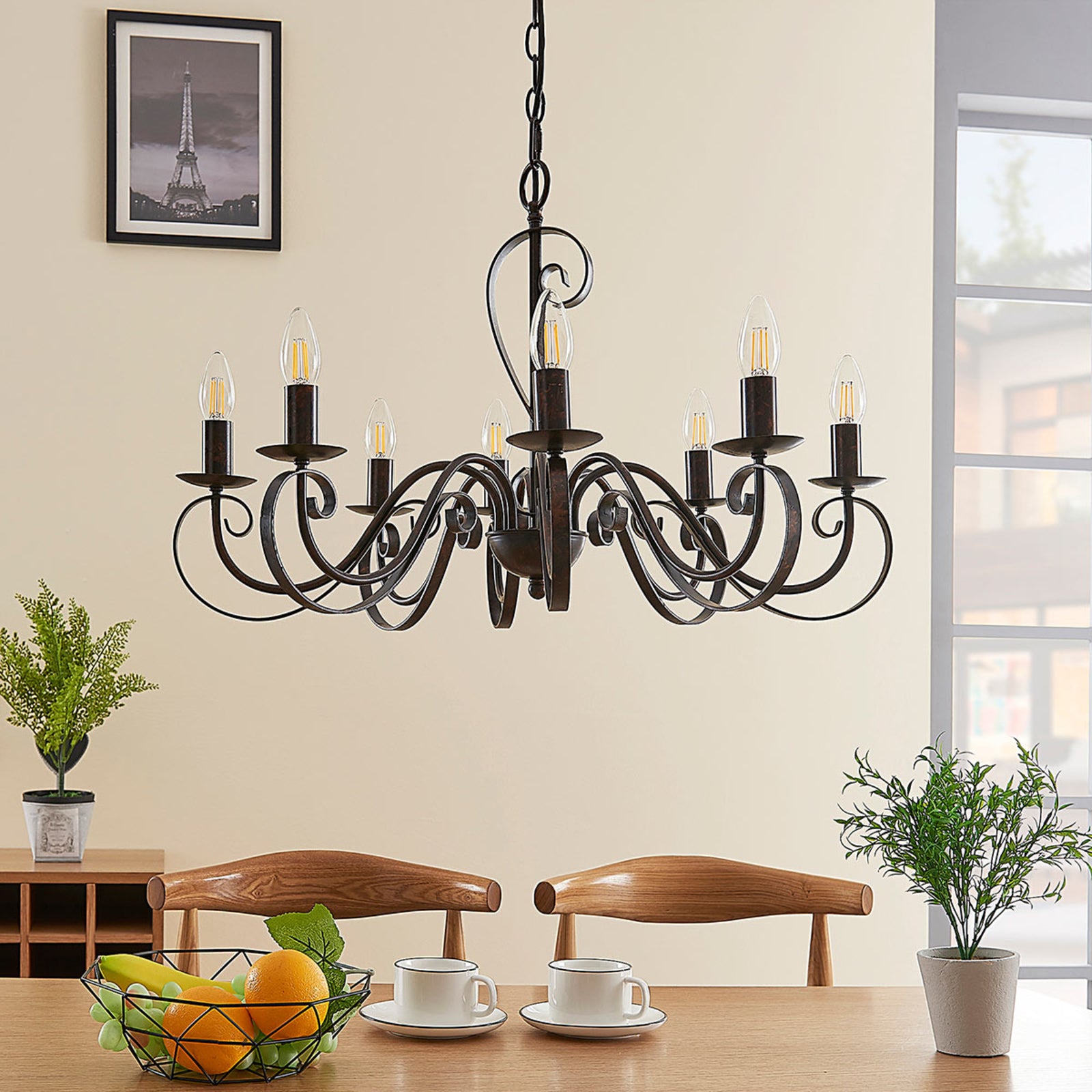 Lucande Kronleuchter Caleb 8-flg. LED Hängelampe dimmbar rostfarben Metall - 4251096509878