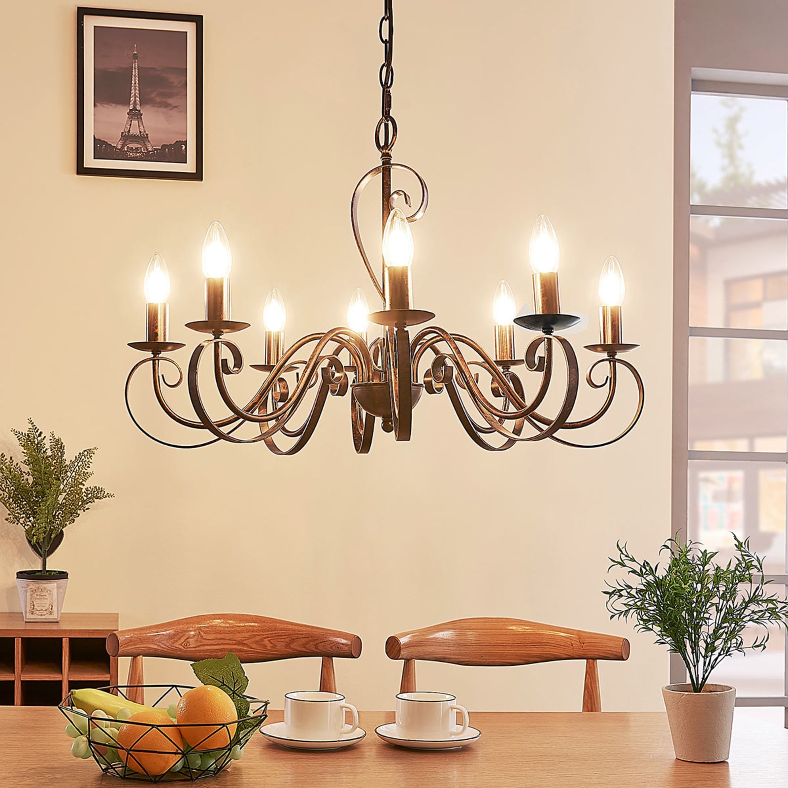 Lucande Kronleuchter Caleb 8-flg. LED Hängelampe dimmbar rostfarben Metall - 4251096509878