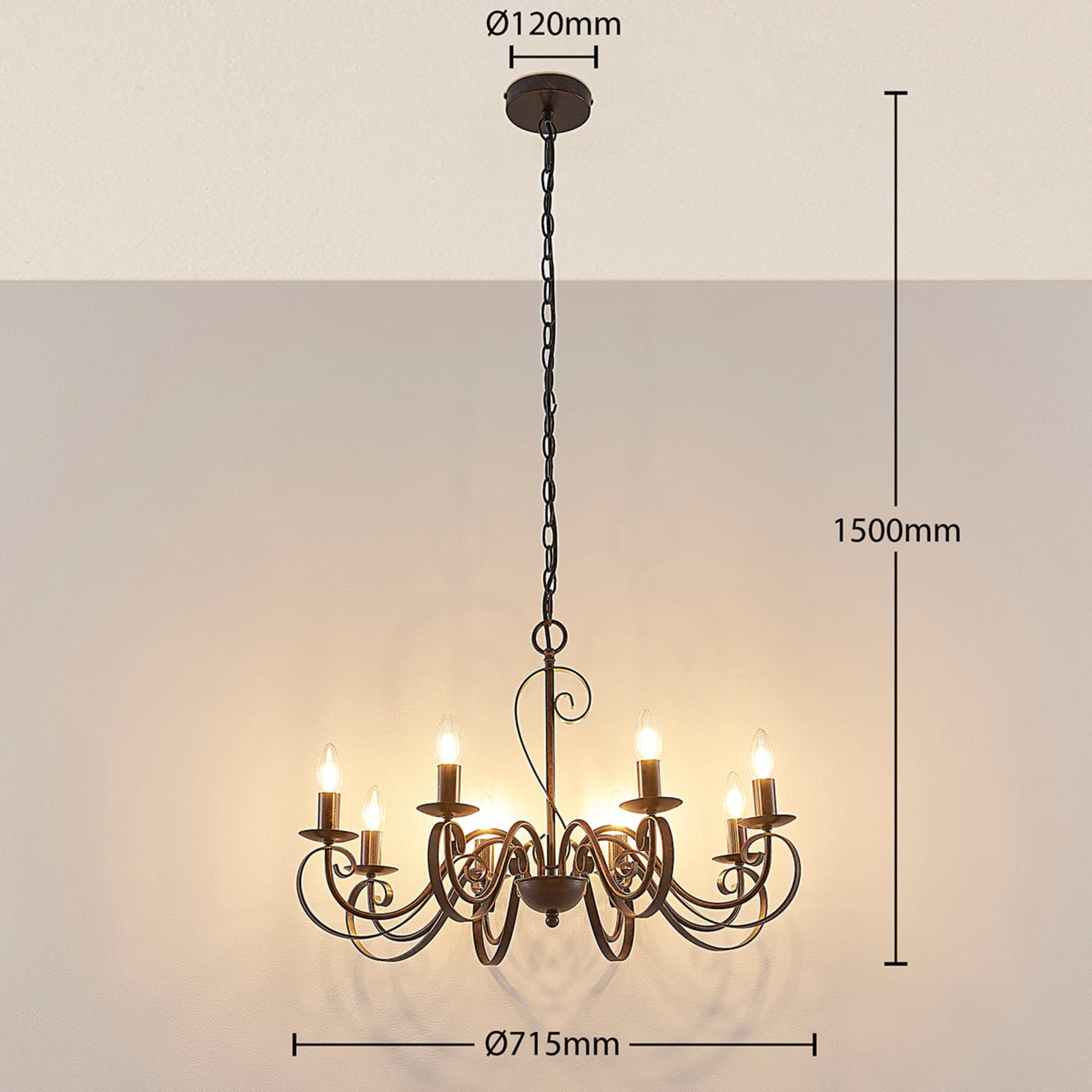 Lucande Kronleuchter Caleb 8-flg. LED Hängelampe dimmbar rostfarben Metall - 4251096509878