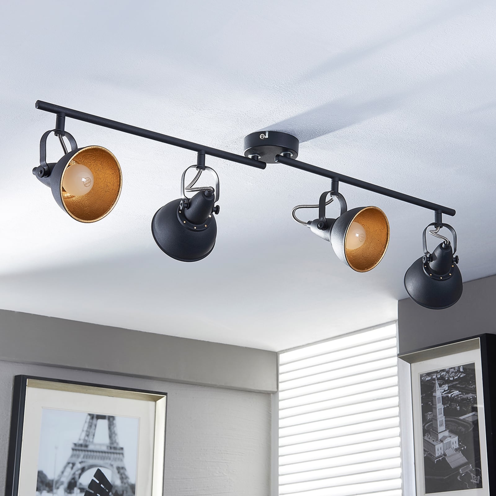 Lindby Deckenleuchte Deckenlampe Julin LED dimmbar 4-flammig schwarz-gold 85cm - 4251096519440