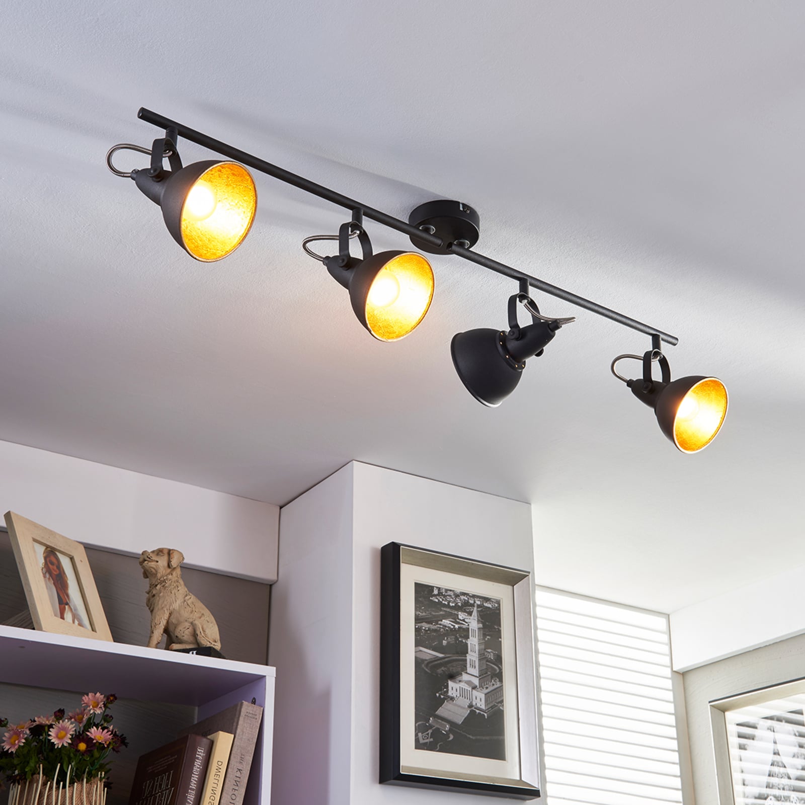 Lindby Deckenleuchte Deckenlampe Julin LED dimmbar 4-flammig schwarz-gold 85cm - 4251096519440
