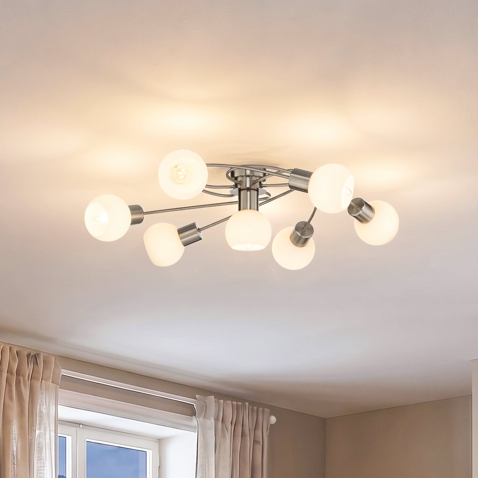 Lindby Deckenlampe Ciala LED Leuchte 7-flammig dimmbar E14 nickel weiß Ø65cm - 4251096524109