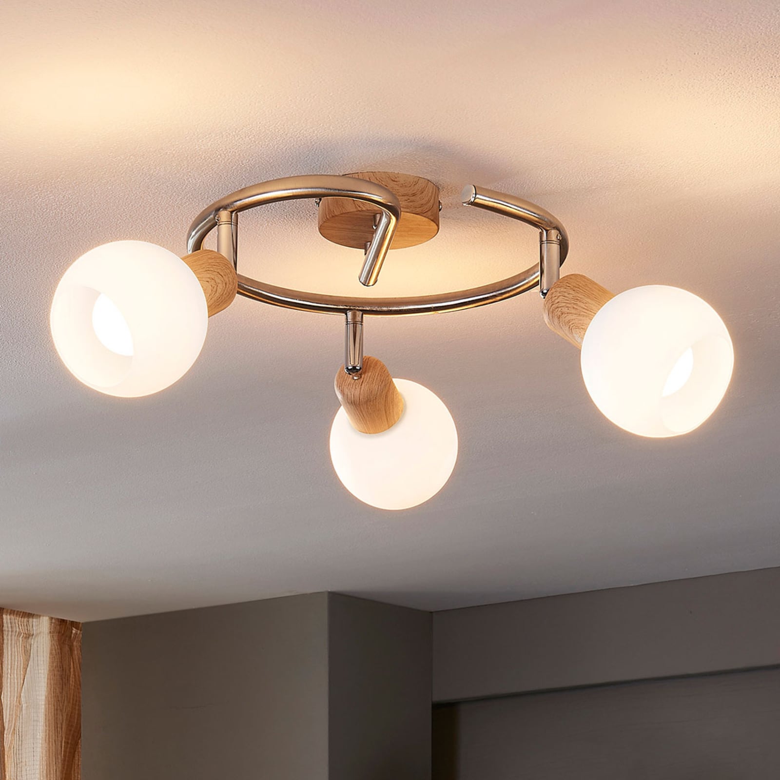 Lindby Deckenleuchte Deckenlampe Svenka LED dimmbar 3-flg alabaster nickel Ø25cm - 4251096524680